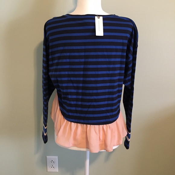 Deletta Anthropologie Blue Striped Pink Peplum Top - Picture 5 of 5